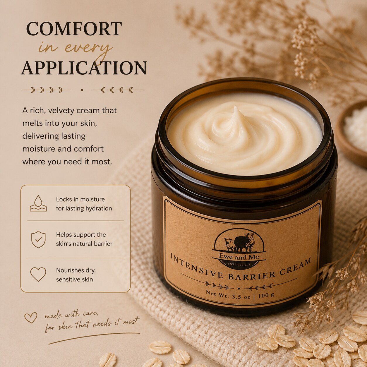 A rich, velvety cream that melts into the skin for lasting moisture