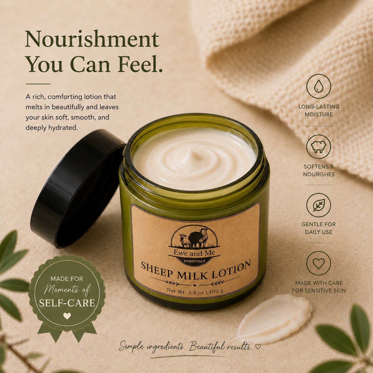 Nourishment you can feel - rich, comforting sheep milk lotion