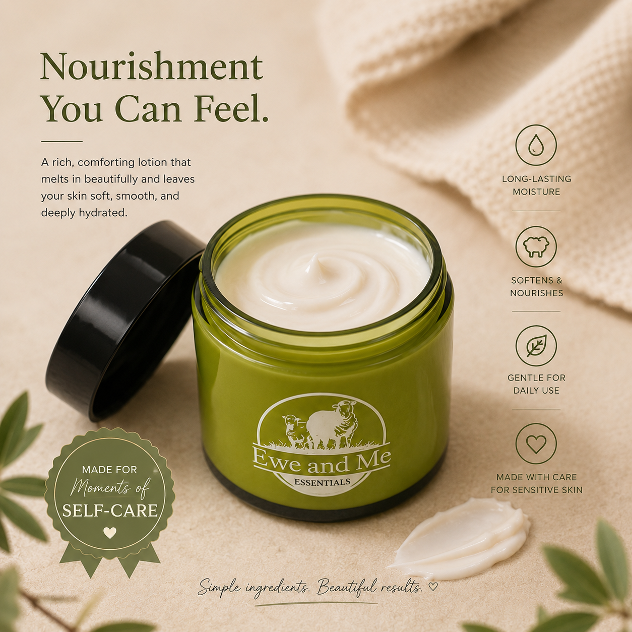 Nourishment you can feel - rich, comforting sheep milk lotion