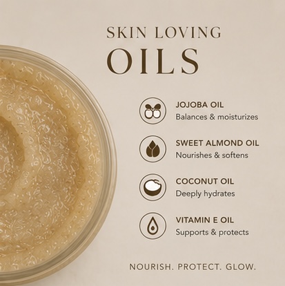 Skin loving oils - jojoba, sweet almond, coconut, vitamin E